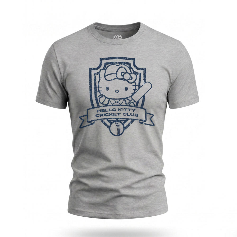 Hello Kitty Adults Unisex Grey Cricket Club Logo Tee
