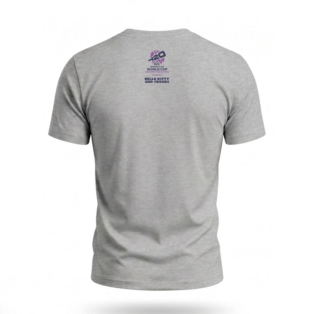 Hello Kitty Adults Unisex Grey Cricket Club Logo Tee