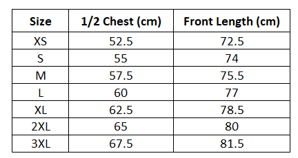 Size chart for Adults Unisex Cream World Cup Hoodie ***PRE-ORDER***