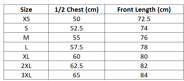 Size chart for Adults Unisex Navy Event Polo