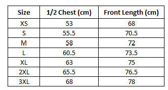 Size chart for Adults Unisex Navy 1/4 Zip Event Midlayer ***PRE-ORDER***