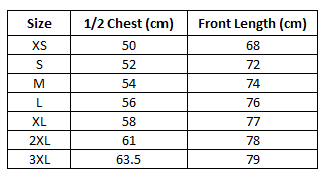 Size chart for Adults Unisex Navy Event Rugby Top ***PRE-ORDER***