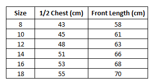 Size chart for England Women's Country Tee ***PRE-ORDER***
