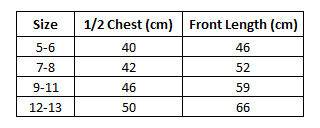 Size chart for Hello Kitty Girls Navy Bat Crest Hoodie