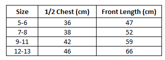 Size chart for Hello Kitty Kids White Bat Crest Tee